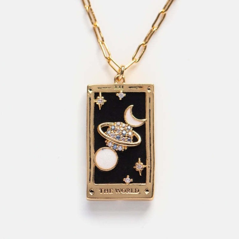 stainless steel sun moon star TarotCard square necklace