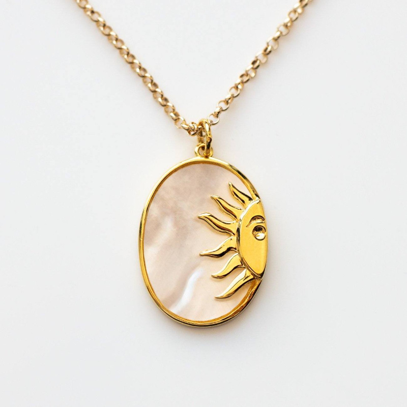 stainless steel elliptic shell sun necklace