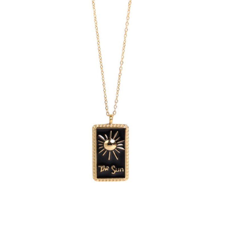 stainless steel gold plating the Sun square necklace