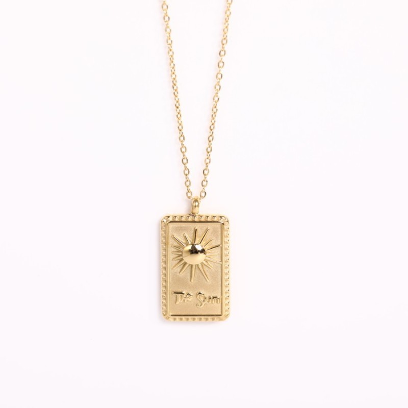 stainless steel gold plating the Sun square necklace