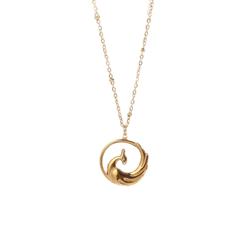 stainless steel 18k gold plating circle sea wave necklace