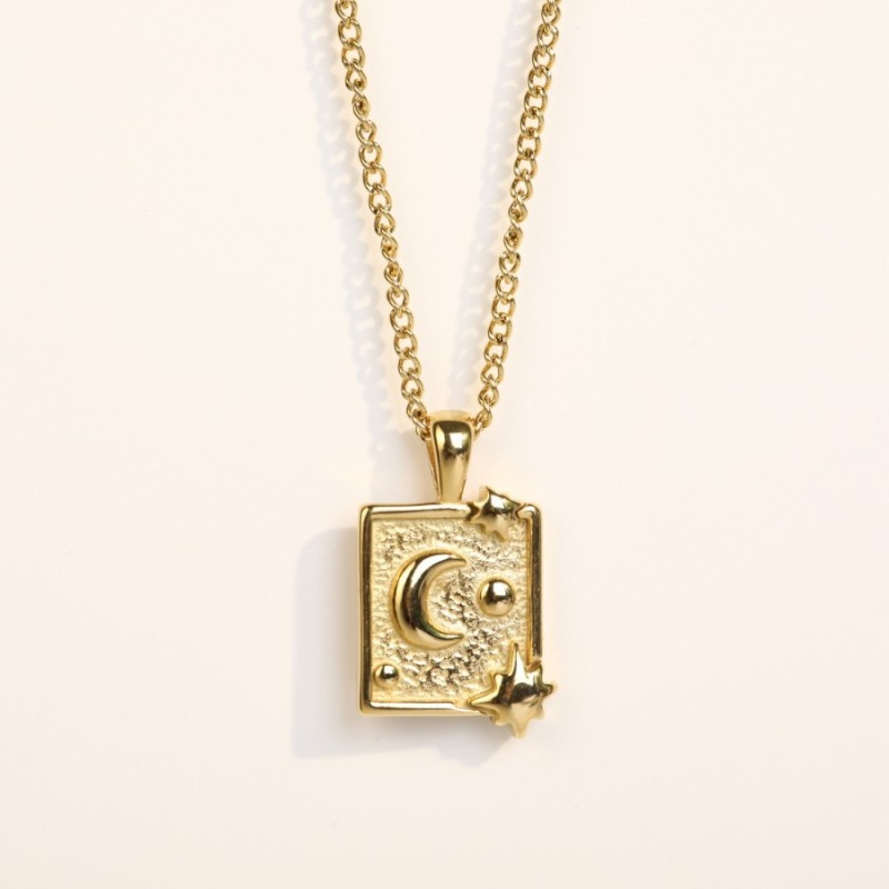 stainless steel gold plating sun moon necklace