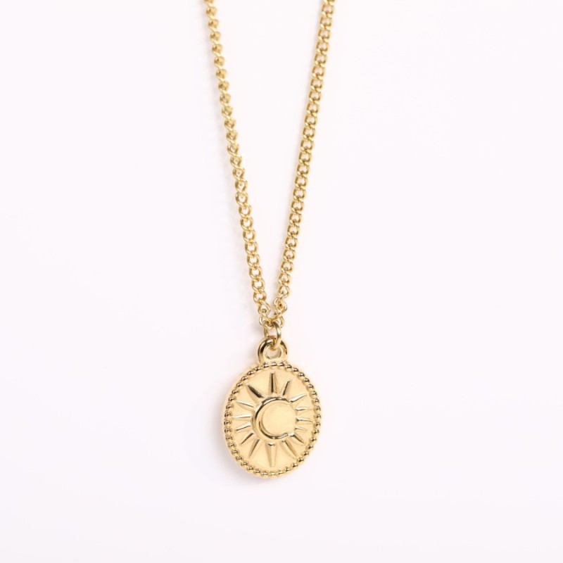 stainless steel gold plating sun moon necklace