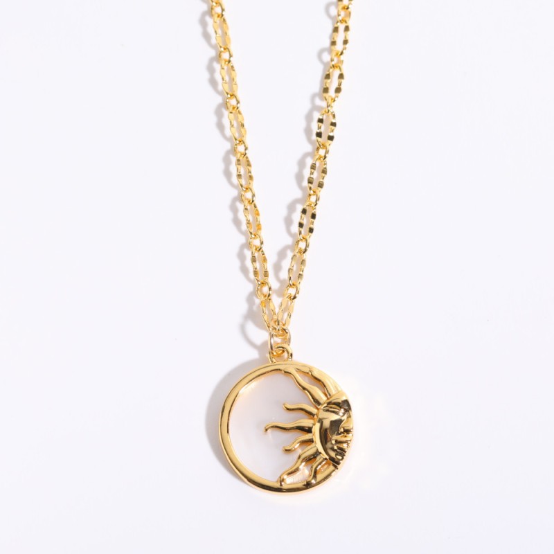 stainless steel 18k gold plating circle sun moon necklace