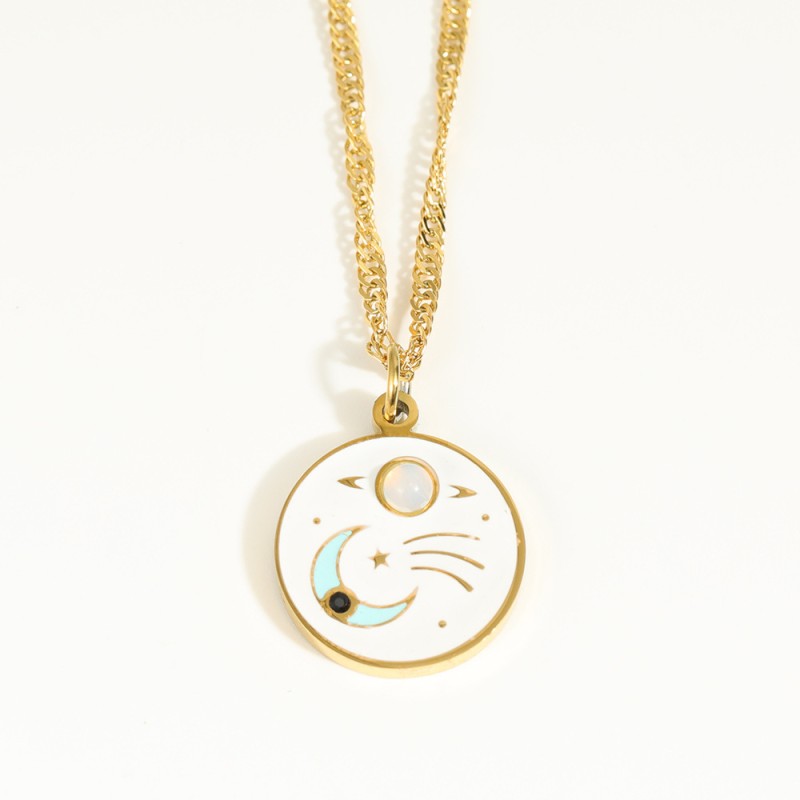 stainless steel 18k gold plating colorful star moon necklace