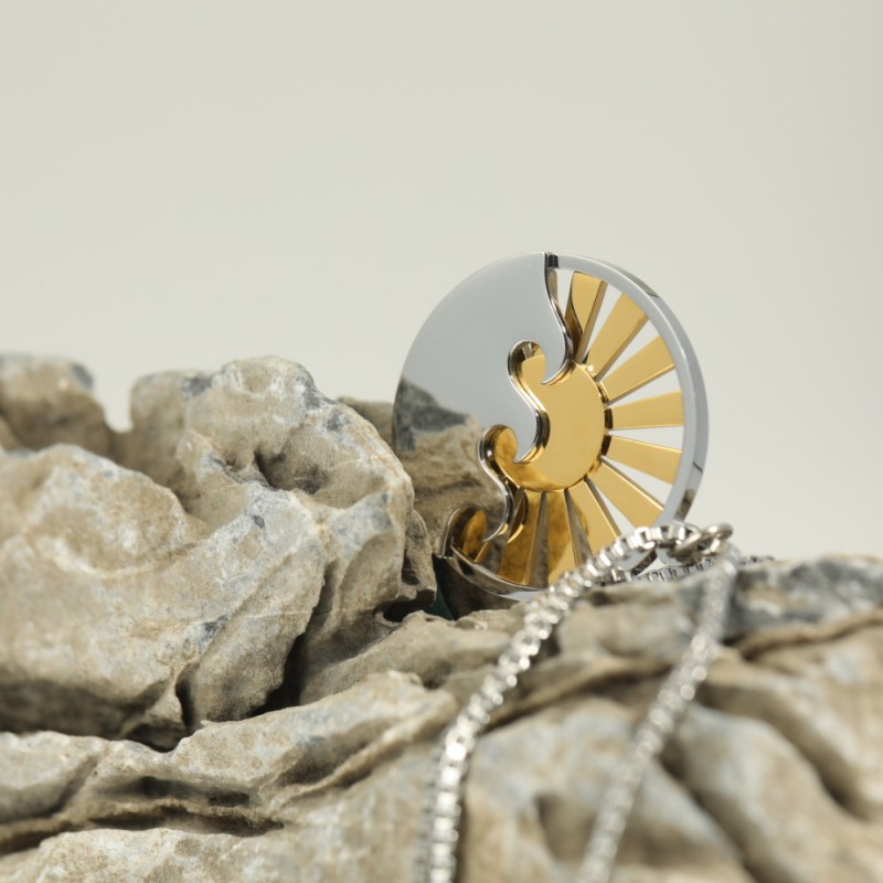 stainless steel gold plating sun wave hollow necklace