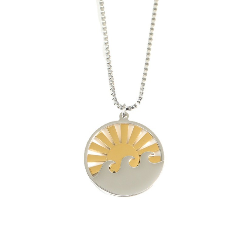 stainless steel gold plating sun wave hollow necklace