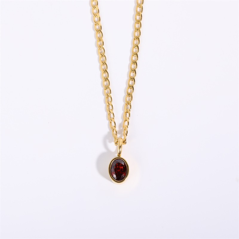 stainless steel gold plating elliptic zircon necklace