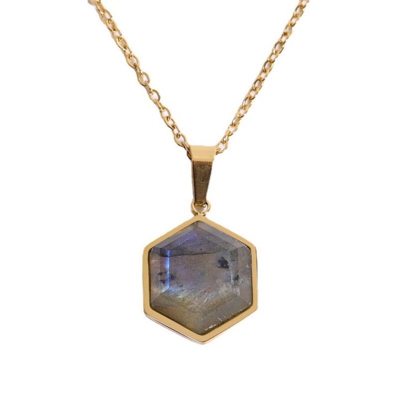 stainless steel gold plating geometric polygonal natural stone necklace