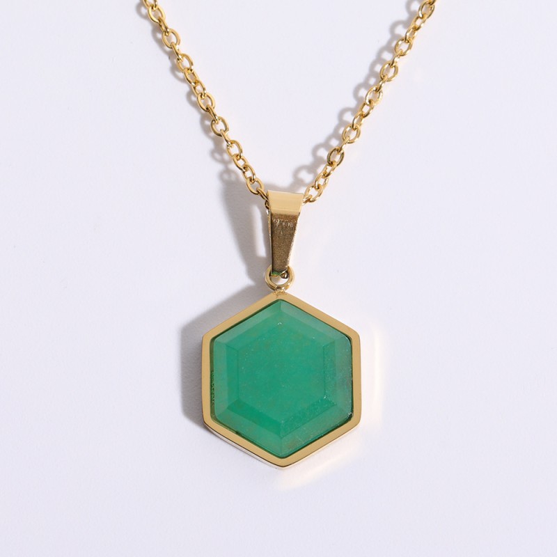 stainless steel gold plating geometric polygonal natural stone necklace