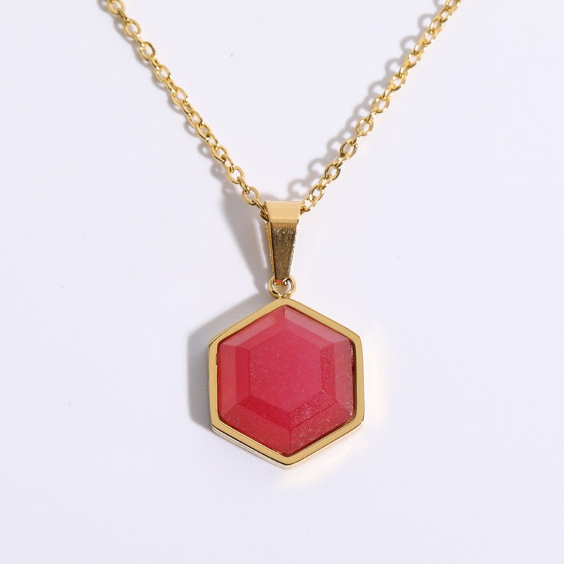 stainless steel gold plating geometric polygonal natural stone necklace