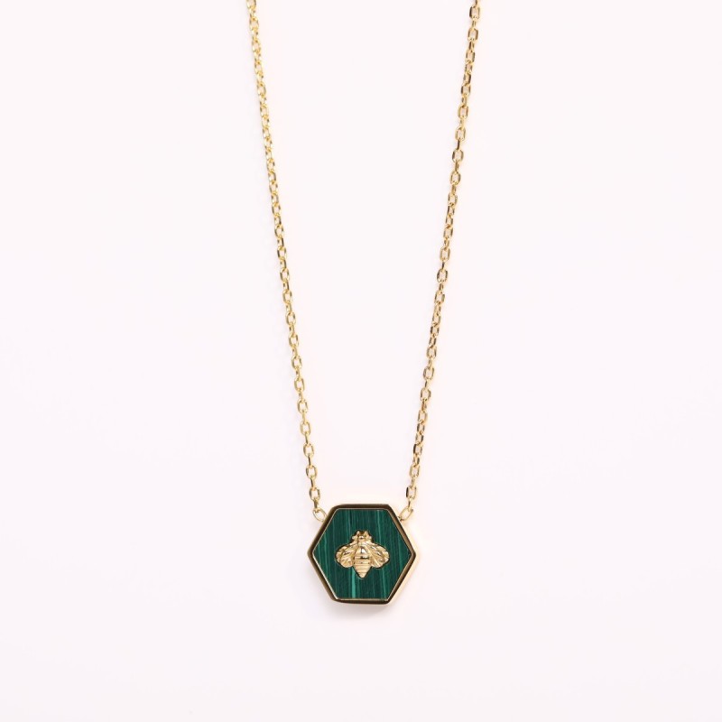 stainless steel 18k gold plating Inlaid malachite geometric bee necklace