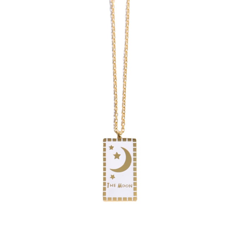 stainless steel gold plating square moon Tarot necklace