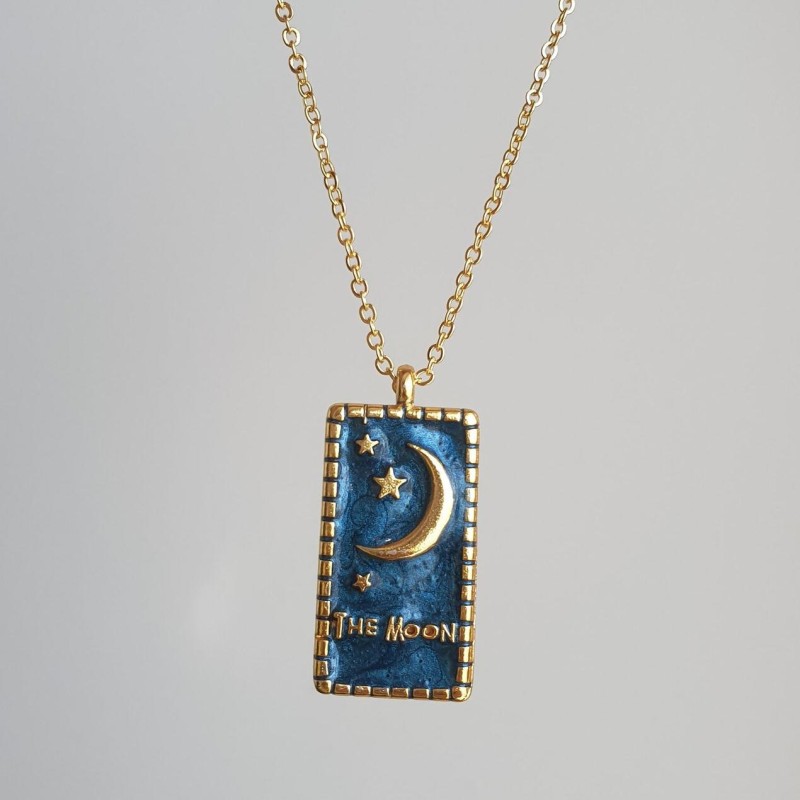 stainless steel gold plating square moon Tarot necklace