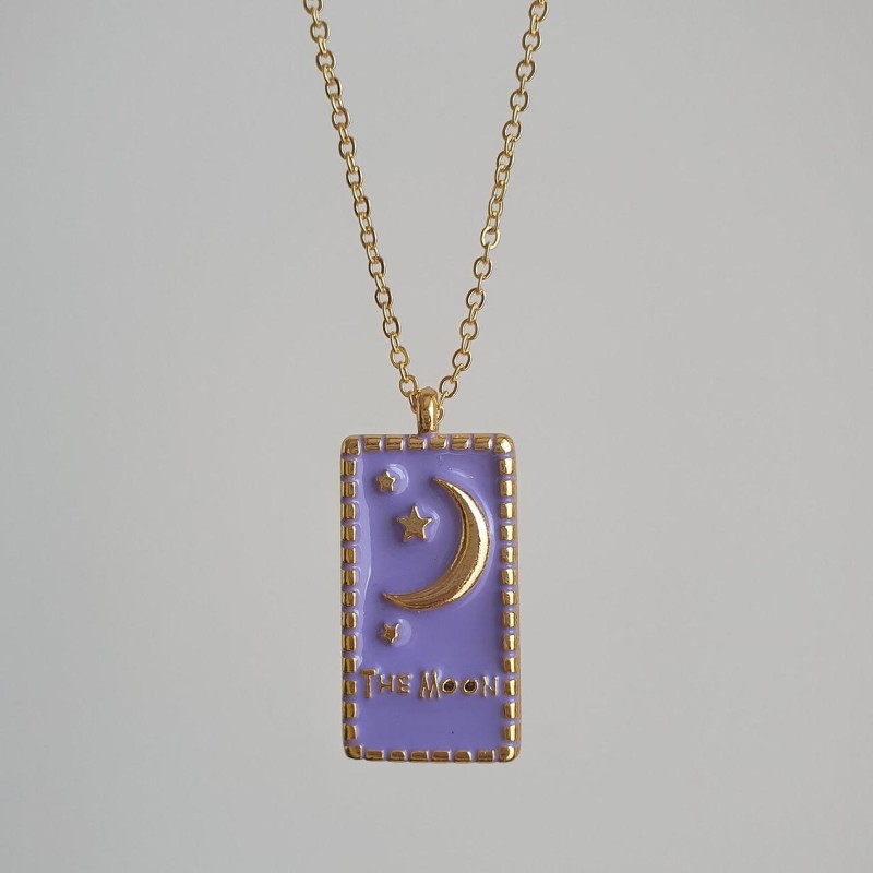 stainless steel gold plating square moon Tarot necklace