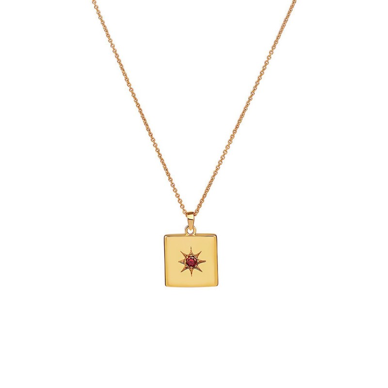 stainless steel gold plating eight pointed star inlaid red zircon necklace