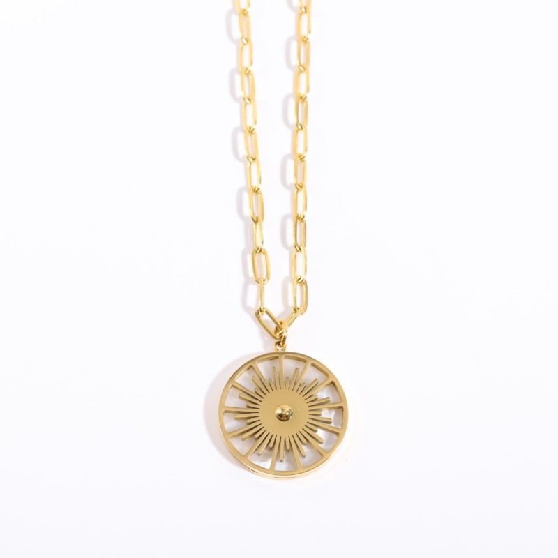 stainless steel 18k gold plating circle dial time shell necklace