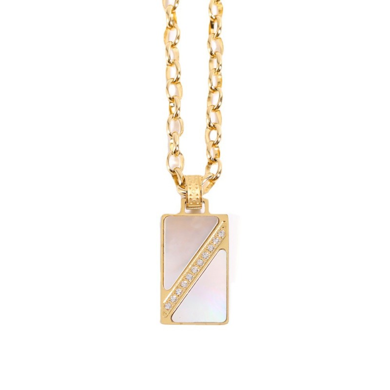 stainless steel 18k gold plating square inlaid zircon shell necklace