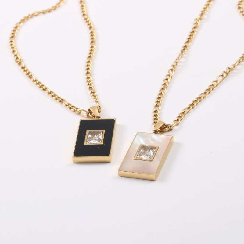 stainless steel 18k gold plating square inlaid zircon shell necklace