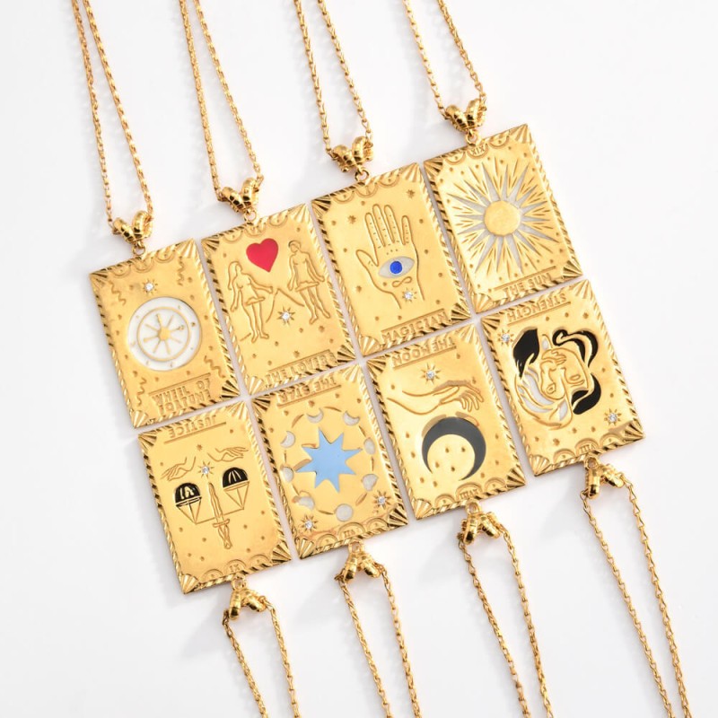 stainless steel gold plating square sun moon Tarot necklace