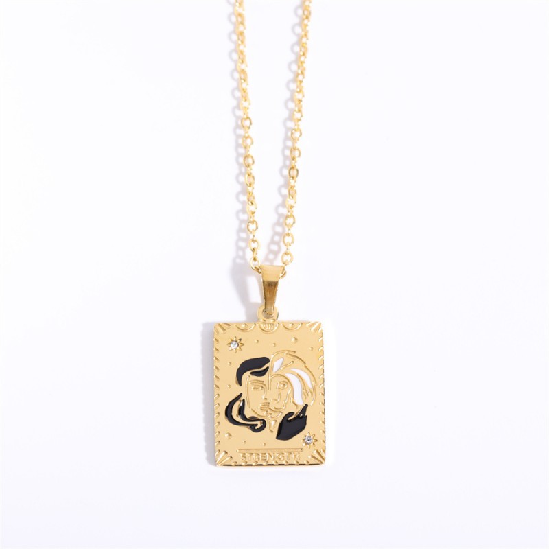 stainless steel gold plating square sun moon Tarot necklace