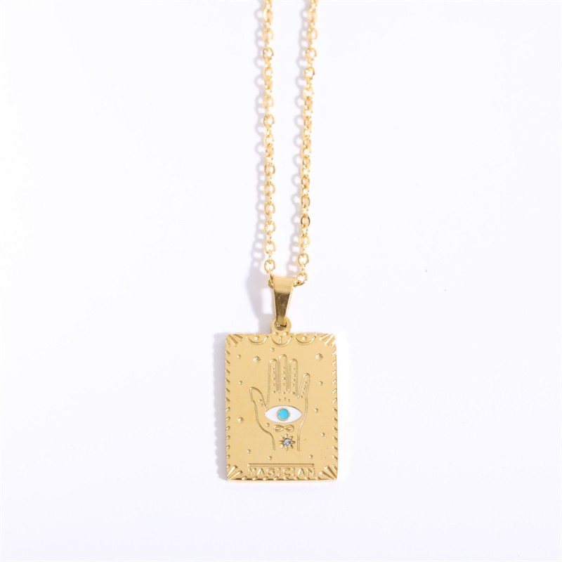 stainless steel gold plating square sun moon Tarot necklace