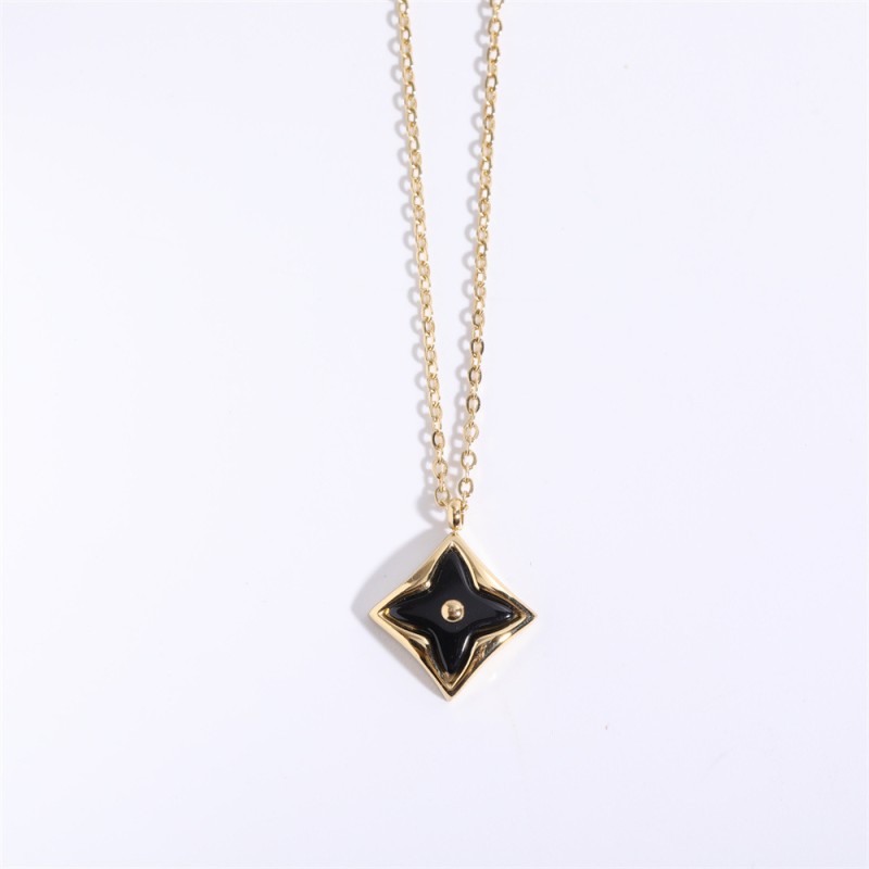 stainless steel 18k gold plating square inlaid four pointed star necklace