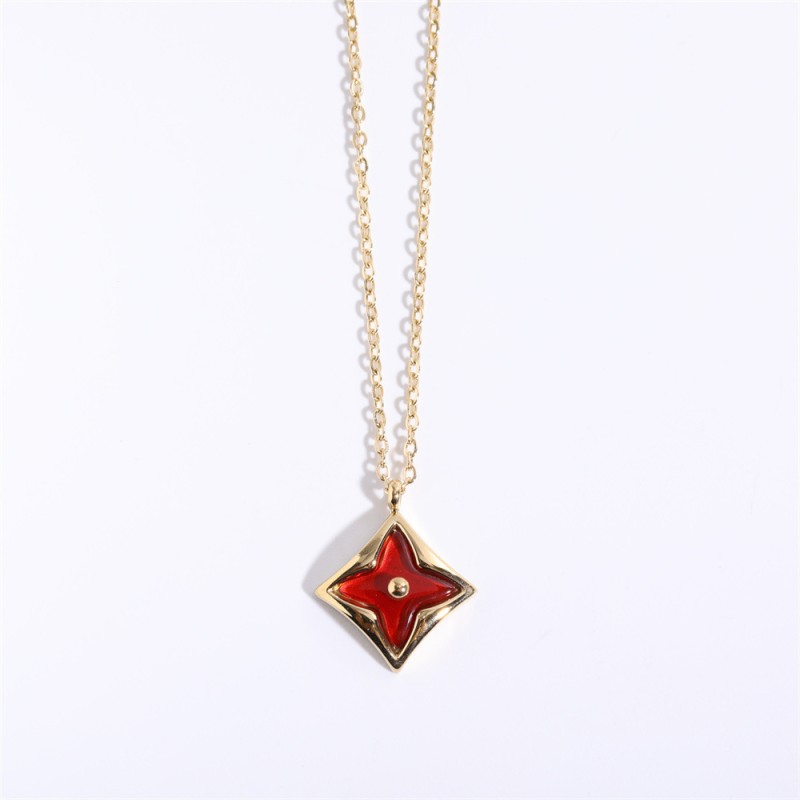 stainless steel 18k gold plating square inlaid four pointed star necklace