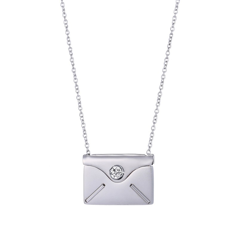 stainless steel inlaid diamond envelope shaped necklace