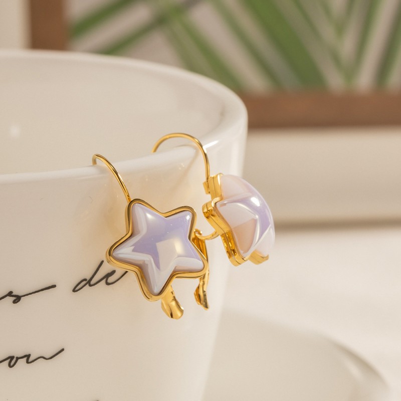 stainless steel pearl star earrings