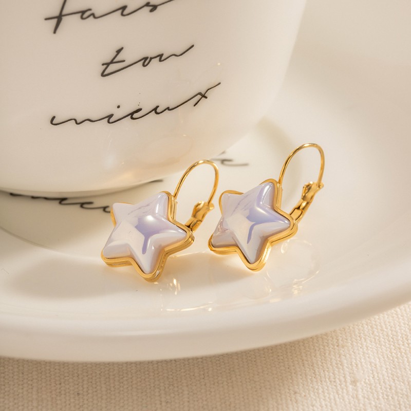 stainless steel pearl star earrings