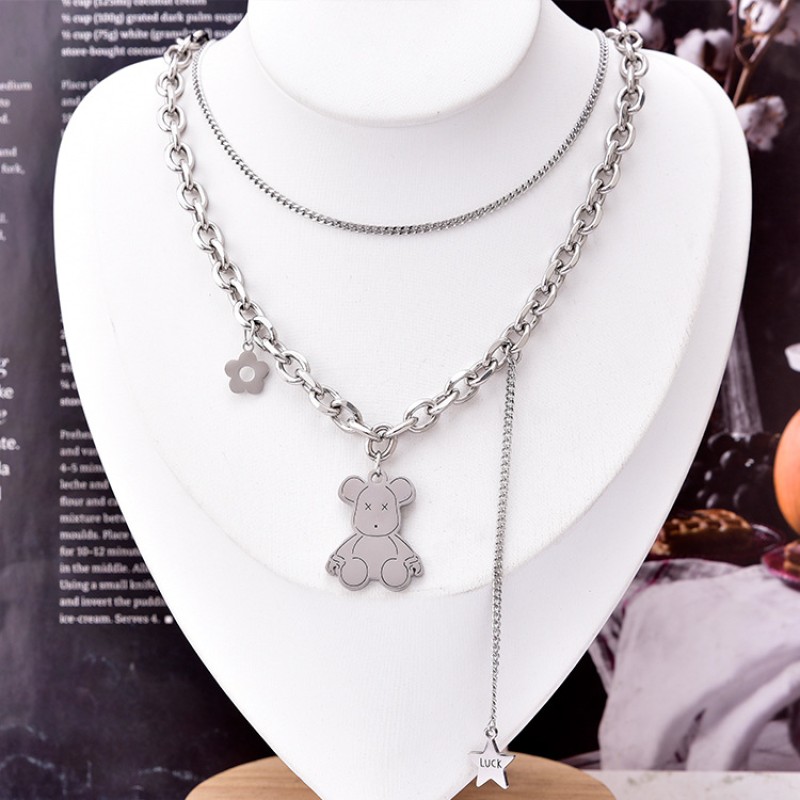 stainless steel animal bear necklace