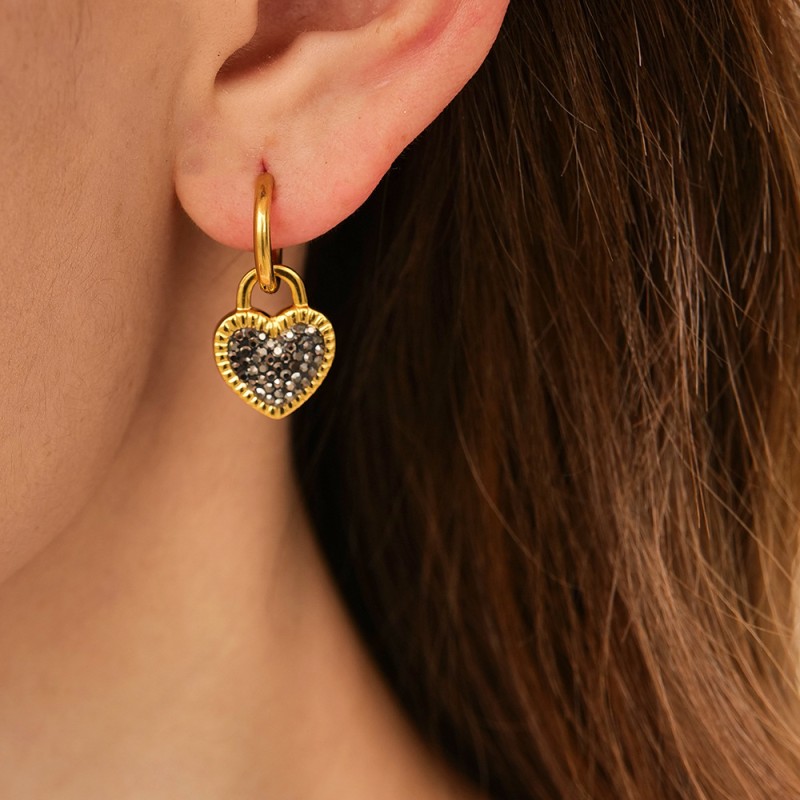 stainless steel heart zircon earrings