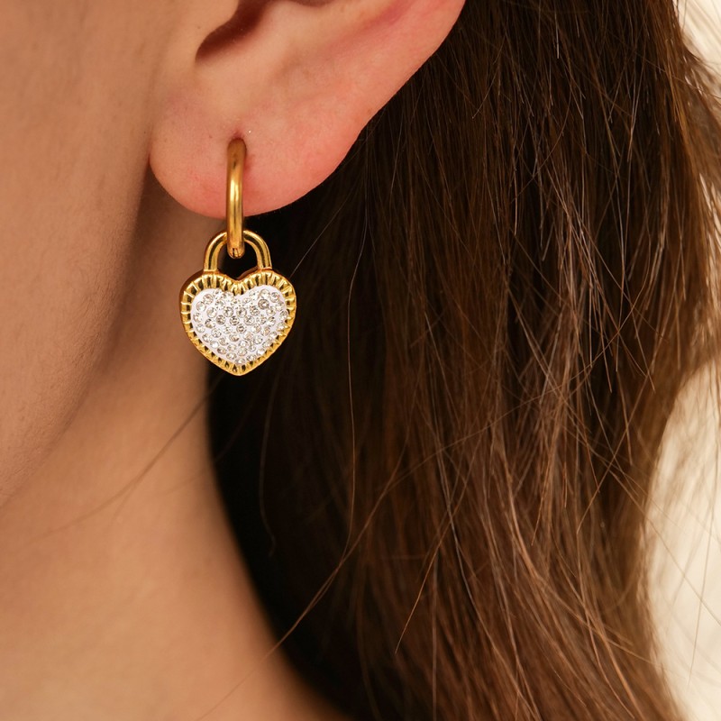 stainless steel heart zircon earrings