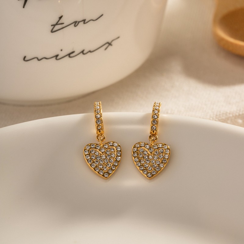 stainless steel heart zircon earrings