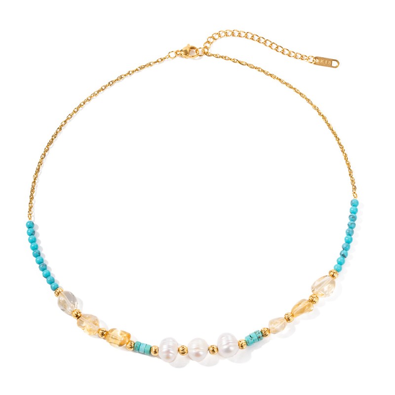 stainless steel pearl beads turquoise necklace