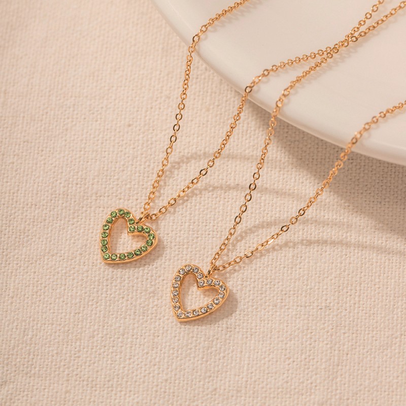 stainless steel heart zircon earrings necklace jewelry sets