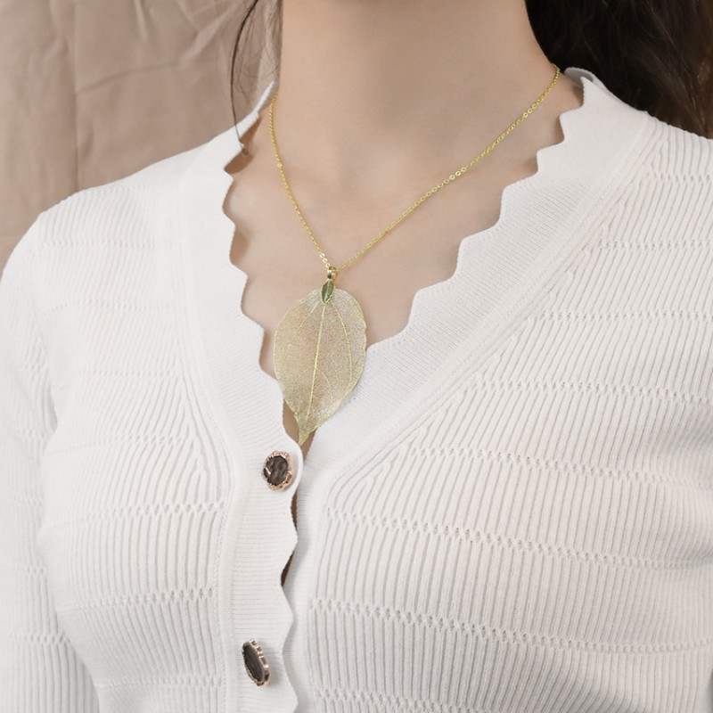 stainless steel leaf necklace