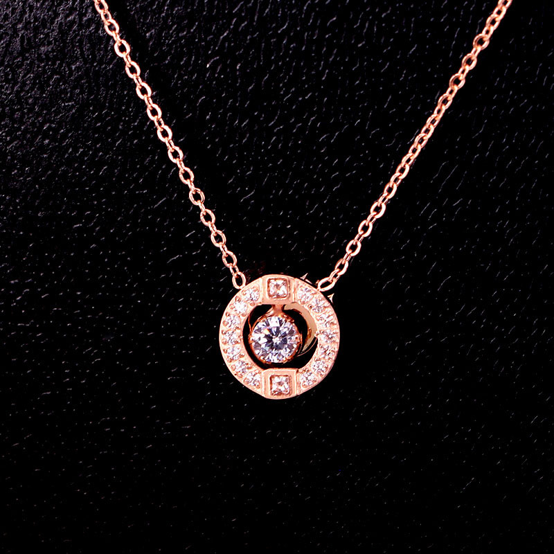 stainless steel  circle CNC diamond necklace