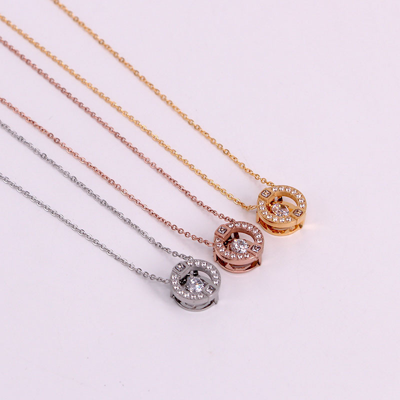 stainless steel  circle CNC diamond necklace