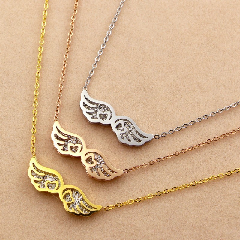 stainless steel angel wing pendant necklace