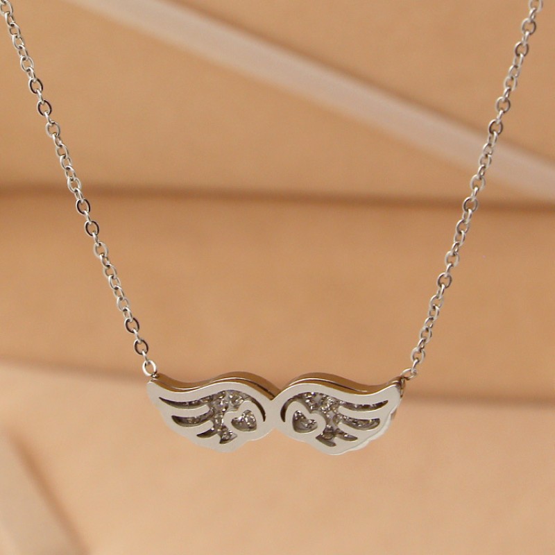 stainless steel angel wing pendant necklace