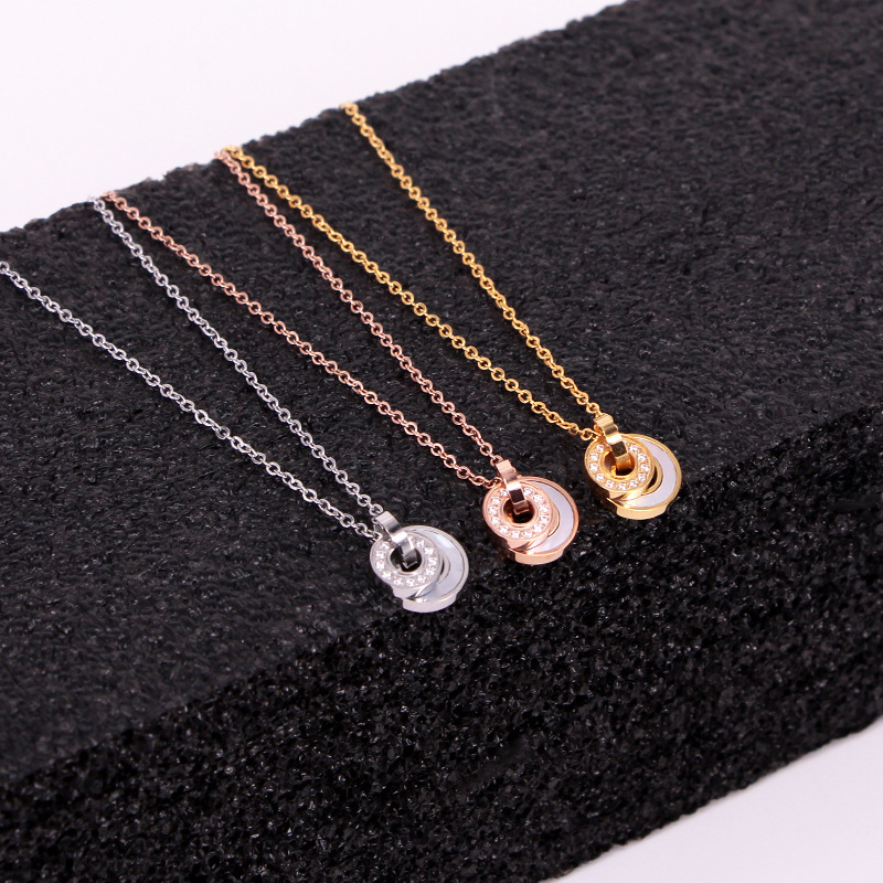 stainless steel CNC diamond  circle necklace