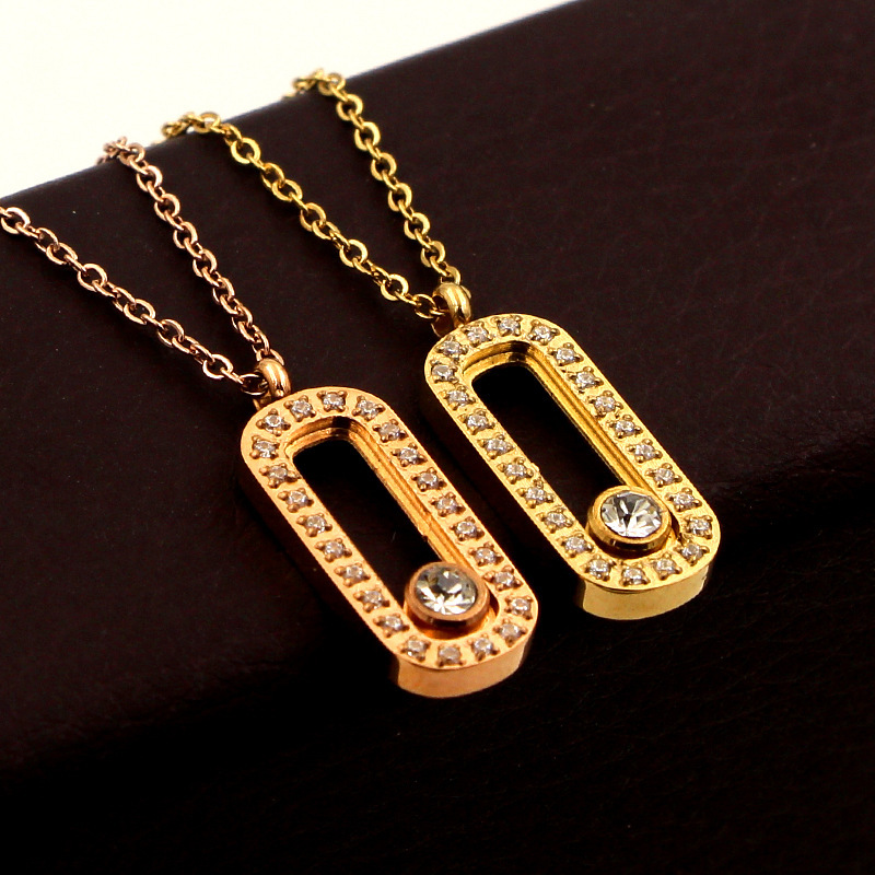 stainless steel elliptical zircon necklace