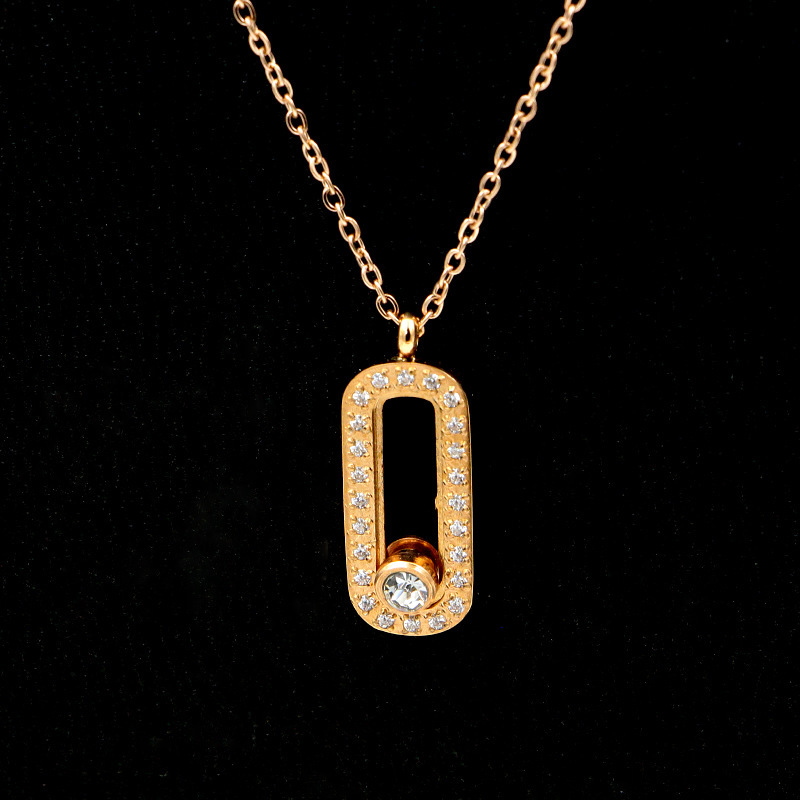 stainless steel elliptical zircon necklace