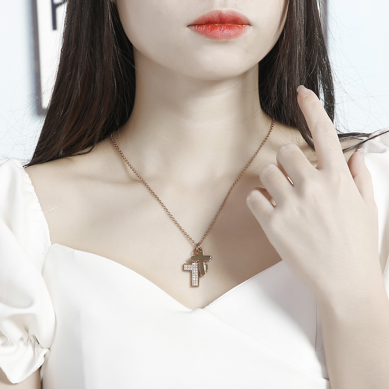 stainless steel cross cz necklace