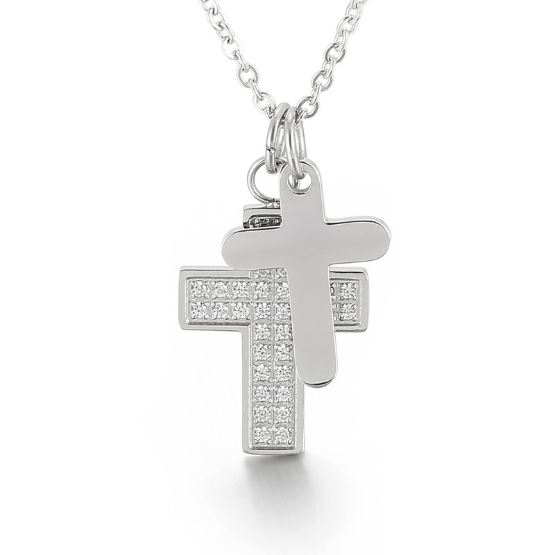 stainless steel cross cz necklace