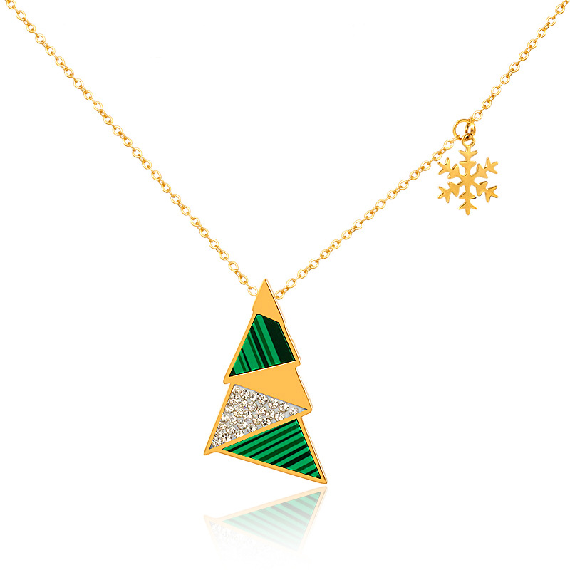 stainless steel triangle green pendant necklace