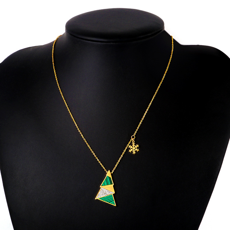 stainless steel triangle green pendant necklace