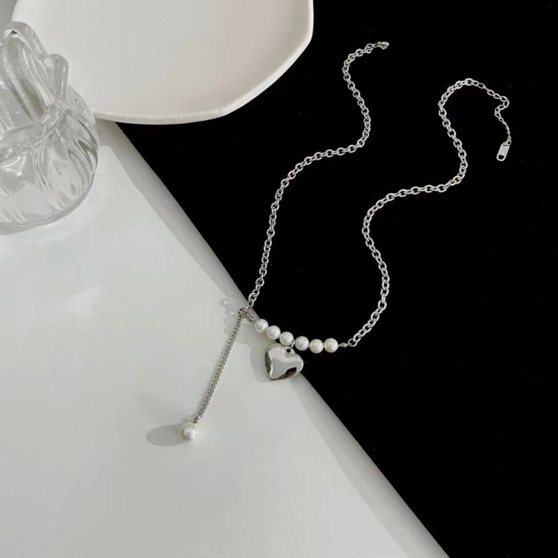 stainless steel heart pearl necklace